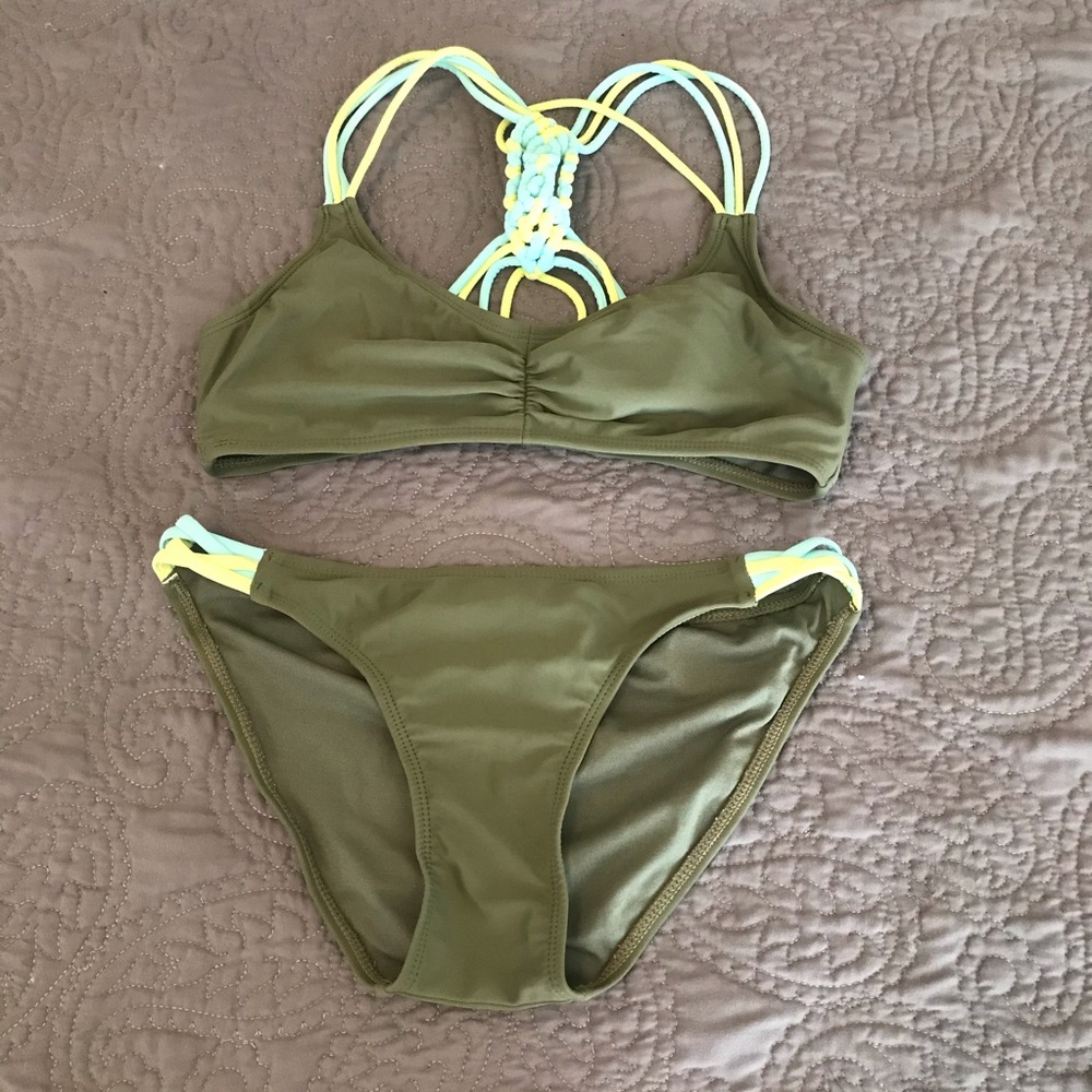 Olive Green Bikini with Neon accents